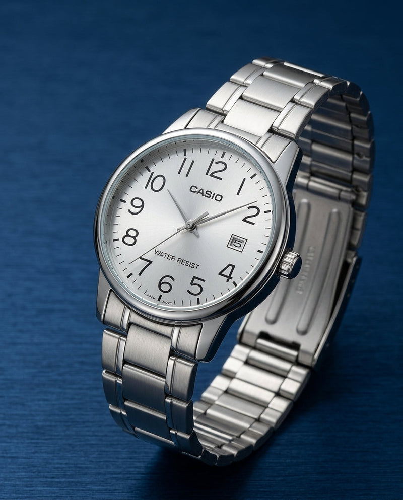 classic wristwatch on a blue surface